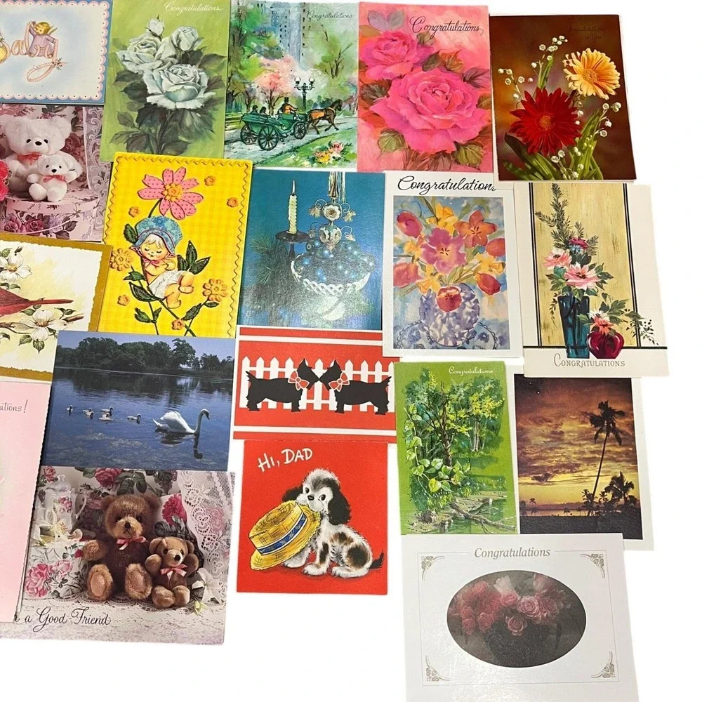Vintage Greeting Card Ephemera Lot Floral Animal Mixed Occasion Craft‎ Pack 20